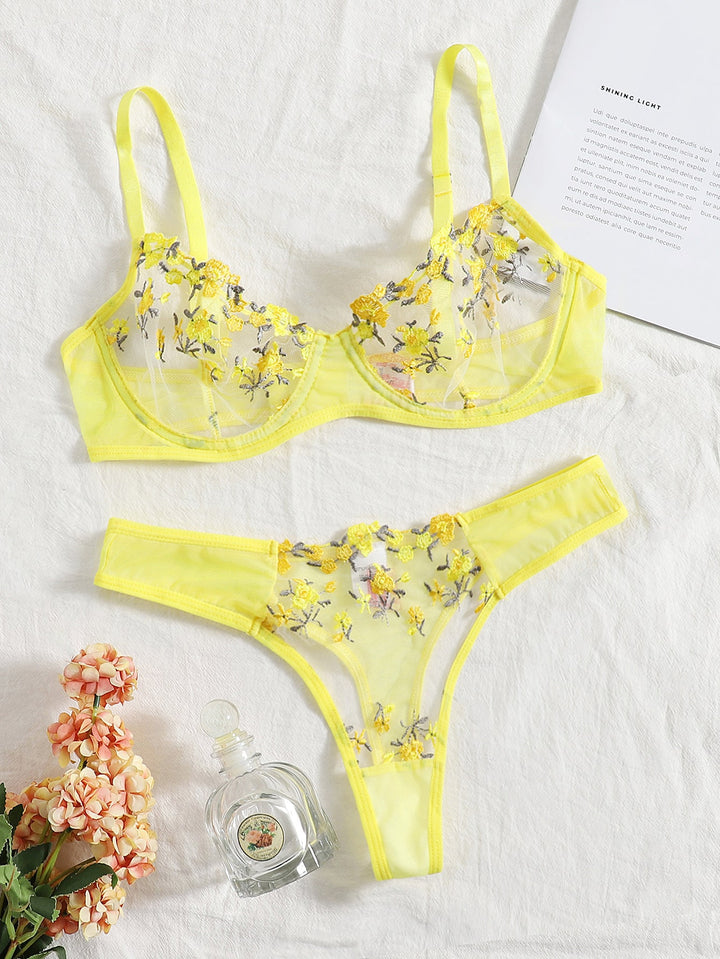 Sunshine Bloom Sheer Lingerie Set